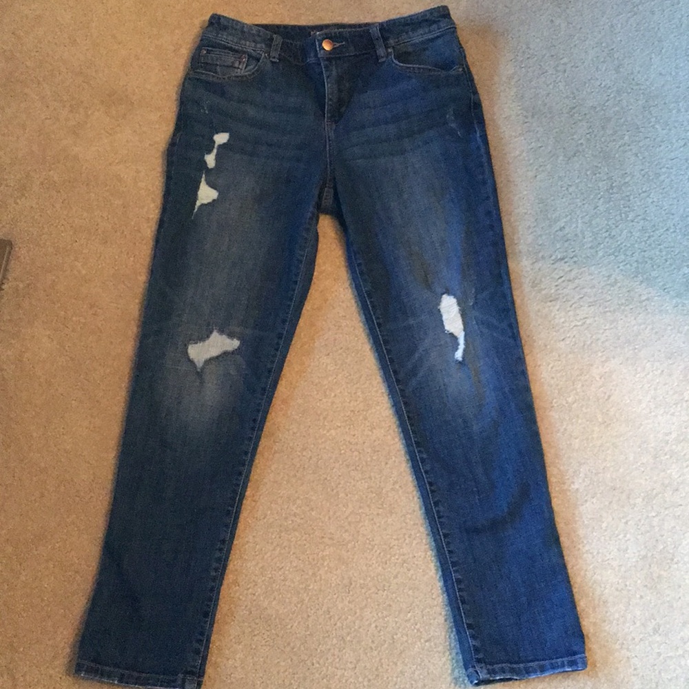 Chico’s Platinum Skimmer distressed jean.
